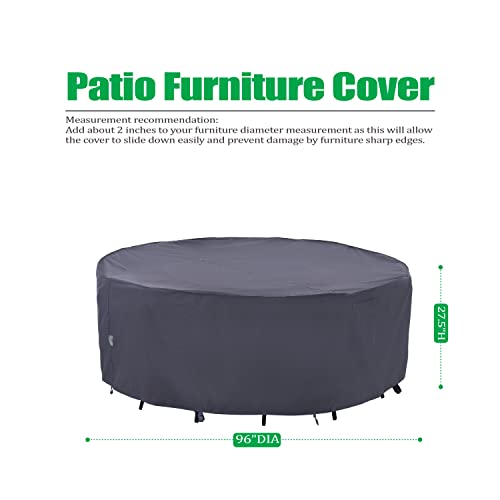 F&J Outdoors Outdoor Patio Furniture Covers, Waterproof UV Resistant Anti-Fading Cover for Large Round Table Chairs Set, Grey, 96 inch Diameter