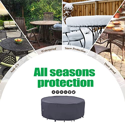 F&J Outdoors Outdoor Patio Furniture Covers, Waterproof UV Resistant Anti-Fading Cover for X-Large Round Table Chairs Set, Grey, 110 inch Diameter