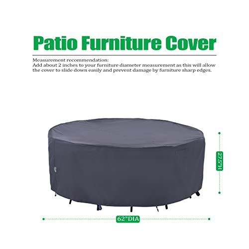 F&J Outdoors Outdoor Patio Furniture Covers, Waterproof UV Resistant Anti-Fading Cover for Small Round Table Chairs Set, Grey, 62 inch Diameter