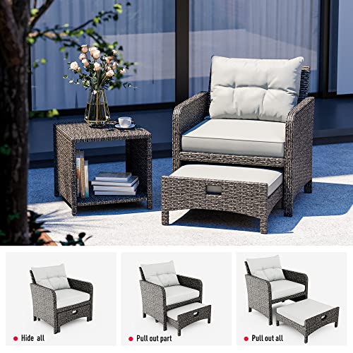 Pamapic 5 Pieces Wicker Patio Furniture Set Outdoor Patio Chairs with Ottomans Conversation Furniture with coffetable for Poorside Garden Balcony(Grey Cushion +Grey Rattan)