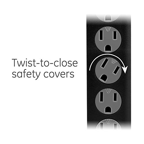 GE 6-Outlet Surge Protector, 2 Ft Extension Cord, Power Strip, 450 Joules, Heavy Duty Plug, Twist-to-Close Safety Covers, UL Listed, Black, 47223