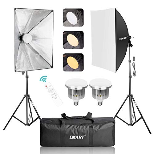 EMART Dimmable LED Softbox Lighting Kit, Continuous Lighting Soft Box Lights Set, Home Studio Product Photo Photography Light Kit for YouTube Video Recording, Photoshoot, Podcast, Live Streaming