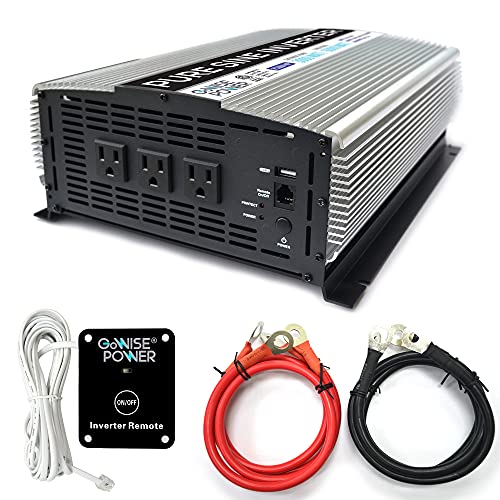 GoWISE Power PS1004 3000W Continuous 6000W Surge Peak Power Pure Sine Wave Inverter with Starter Cables and 4 Output Sockets, Updated Model, Grey, Standard