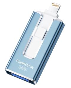 MFi Certified 256GB Flash Drive for iPhone iPad, Photo Stick for External Memory Storage, Easily Back Up and Save Photos Videos, USB Memory Stick Thumb Drive for iPhone/iPad/Android/PC (Blue, 256GB)