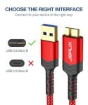 JSAUX Hard Drive Cable [2 Pack,0.3M+1M] USB 3.0 A to Micro B Nylon Cable Compatible with Portable External Hard Drives,WD Elements,Seagate Expansion,Toshiba,Samsung M3 1TB/Galaxy S5/Note 3-Red