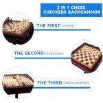 Wooden 3-in-1 Chess, Checkers, Backgammon Table Set