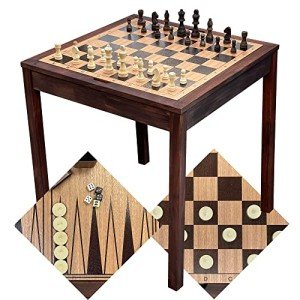 Wooden 3-in-1 Chess, Checkers, and Backgammon Table