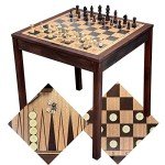 Wooden 3-in-1 Chess, Checkers, and Backgammon Table