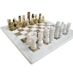 White and Green Onyx Marble Chess Set
