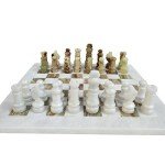 Elegant White and Green Onyx Marble Chess Set