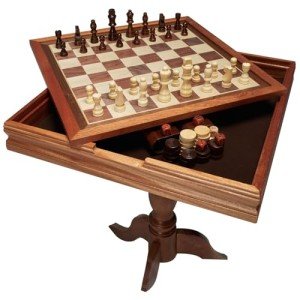 3-in-1 Wooden Chess, Checkers, Backgammon Table