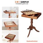 3-in-1 Wooden Chess, Checkers, Backgammon Table