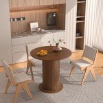 Modern Walnut Round Dining Table for 2