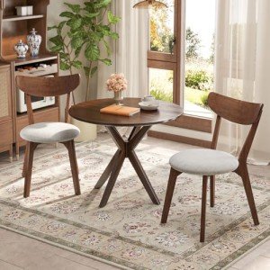 Mid-Century Round Dining Table Set for 2