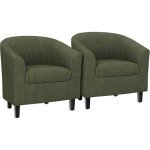 Set of 2 Dark Green Upholstered Barrel Chairs