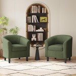 Set of 2 Dark Green Upholstered Barrel Chairs
