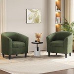 Set of 2 Dark Green Upholstered Barrel Chairs