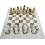 Elegant White and Green Onyx Marble Chess Set
