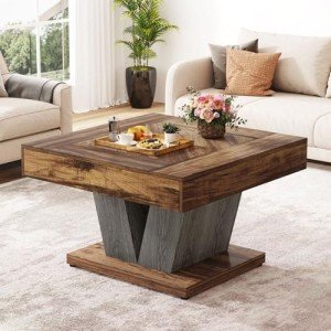 Rustic Brown & Black Chess Table for Living Room
