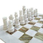 Elegant White and Green Onyx Marble Chess Set