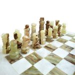 Elegant White and Green Onyx Marble Chess Set