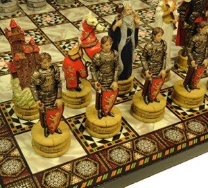 Medieval Knight Chess Set with Mosaic Board