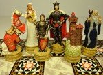 Medieval Knight Chess Set with Mosaic Board