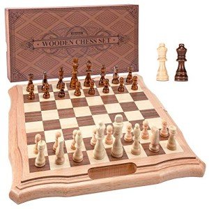 Magnetic Wooden Chess Set with Storage and Extras