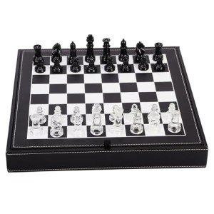 Glass Chess Set with Extra Queens and Storage Box