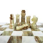Elegant White and Green Onyx Marble Chess Set