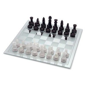 Stylish Black Frosted Glass Chess Set with Mirror