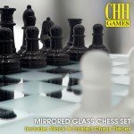 Stylish Black Frosted Glass Chess Set with Mirror