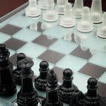 Stylish Black Frosted Glass Chess Set with Mirror