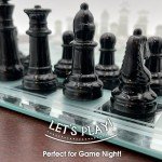 Stylish Black Frosted Glass Chess Set with Mirror