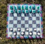Patterned Glass Chess Set with Epoxy Pieces