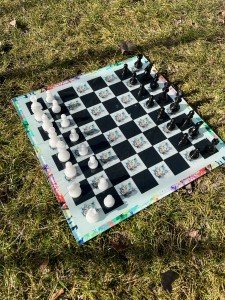 Elegant Glass Lion Chess Set with Epoxy Pieces
