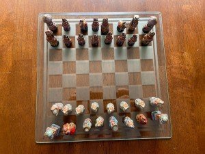 Unique Vintage Crusaders vs. Native American Chess Set