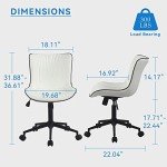 Stylish Armless Desk Chair with Wheels – White