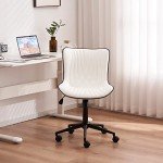 Stylish Armless Desk Chair with Wheels – White