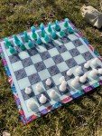 Patterned Glass Chess Set with Epoxy Pieces