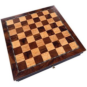 Vada Medium Burl Wood Chess Board with Drawer