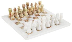 White and Green Onyx Marble Chess Set - 12