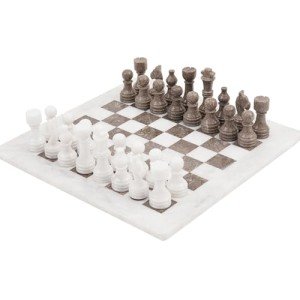 Elegant White and Grey Marble Chess Set 15