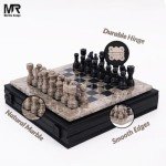 Oceanic Black Marble Chess Set with Storage Box
