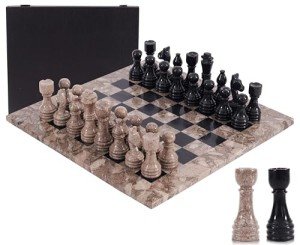 Oceanic Black Marble Chess Set with Storage Box