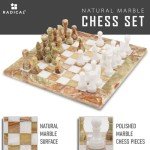 15" Green Onyx & White Marble Chess Set