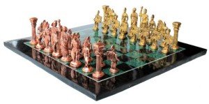 Elegant Black Marble & Malachite Chess Set