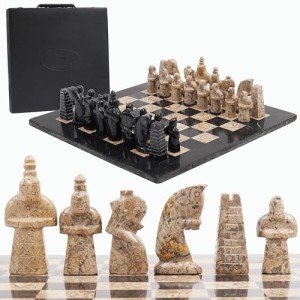 15" Marble Chess Set with Storage Box - Black & Coral