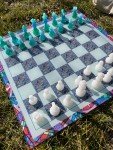 Patterned Glass Chess Set with Epoxy Pieces