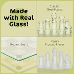 Modern Clear Glass Chess Set with Frosted Pieces